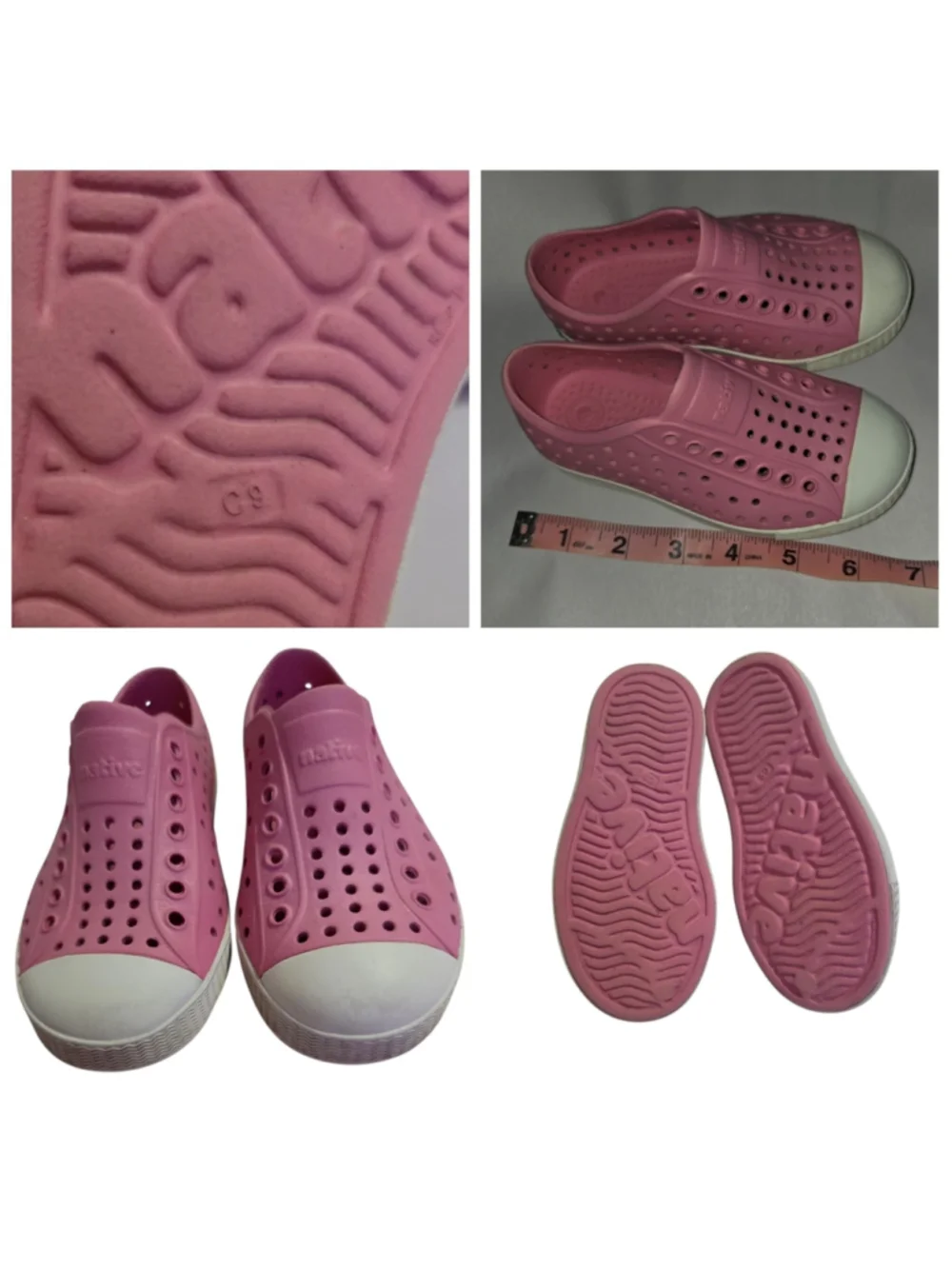 Native Jefferson Girls Water Shoes Size 9 Toddler Pink and White